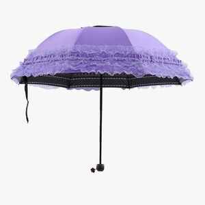 Pastel gothic Lolita purple unicorn umbrella parasol sun rain lace ruffle cute